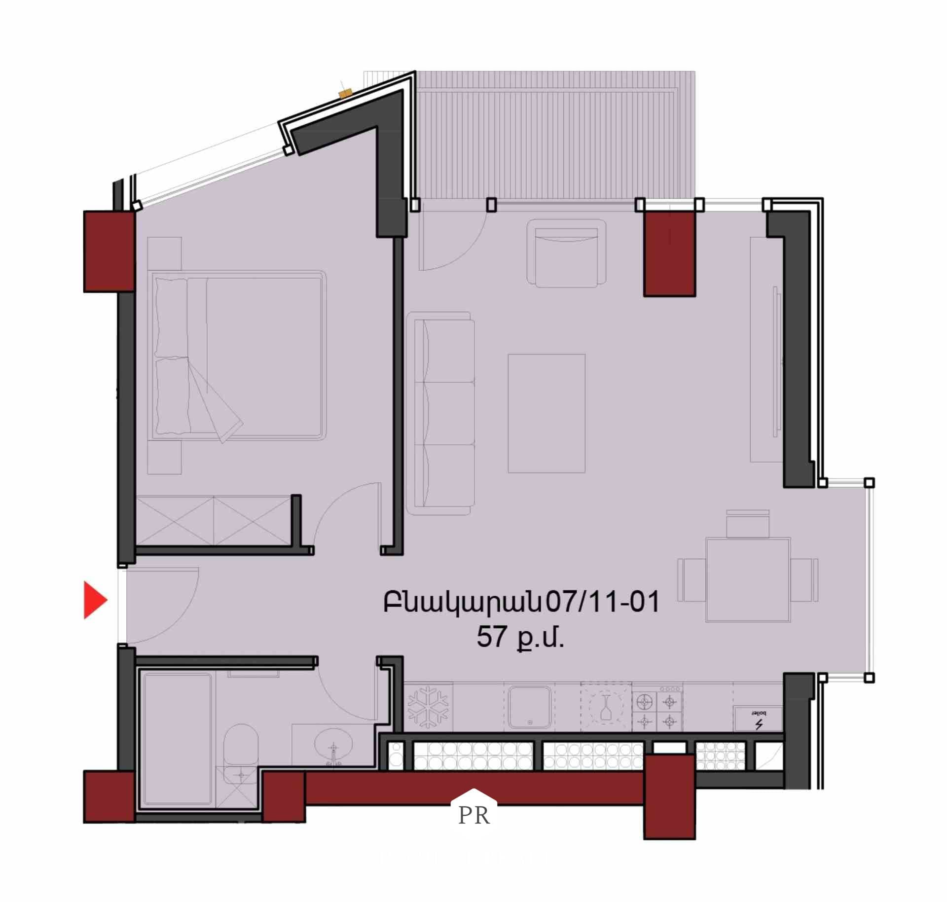 2 սենյակ, 57 քմ